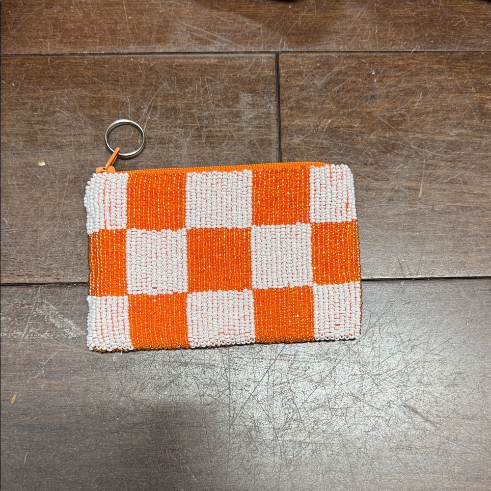Beaded Small Coin Purse UT Checker Board